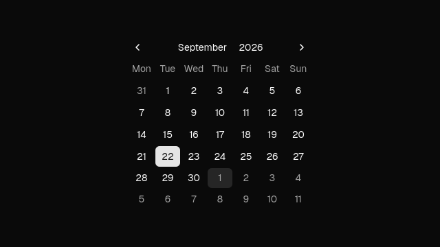 Static Calendar preview from the Qt gallery